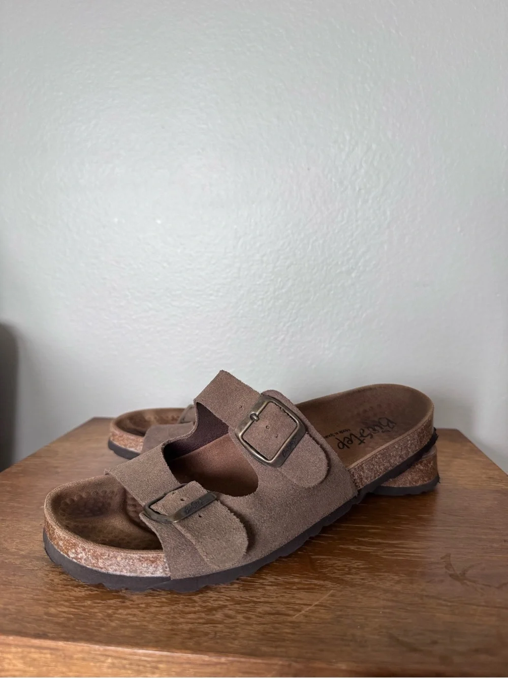 BioStep Brown Suede Leather Slide On Sandals Size 9